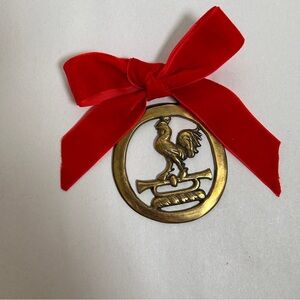 Brass Horse Medallion Buckle Rooster on Bugle Western Christmas Decor English